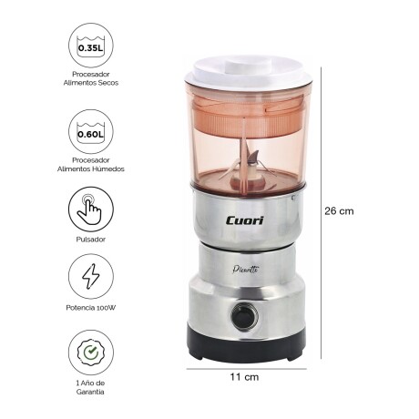 Molinillo de Café y Picador de Alimentos 100W Cuori Picantto Plateado