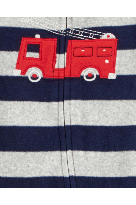 Pijama una pieza de micropolar, con pie, estampa bombero. Talles 0-9M Pijama una pieza de micropolar, con pie, estampa bombero. Talles 0-9M