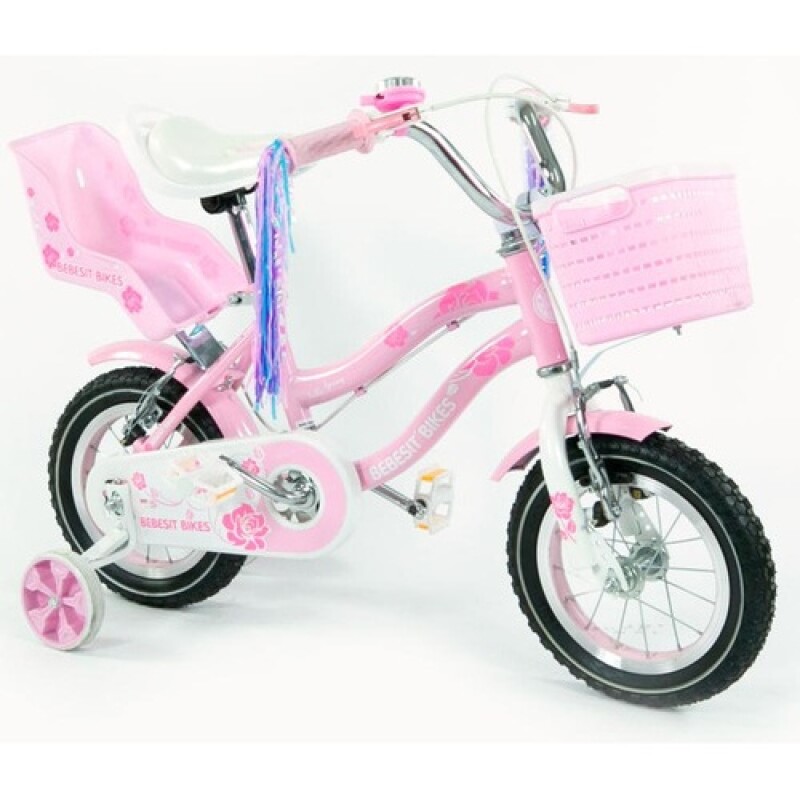 Bicicleta Bebesit Queen rodado 12" con rueditas y canasto Rosa