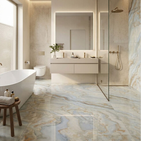 CERÁMICA MARMOLADO BRILLO AZUL PULIDO RECTIFICADO 61X116 CM GAMAS DE AZUL