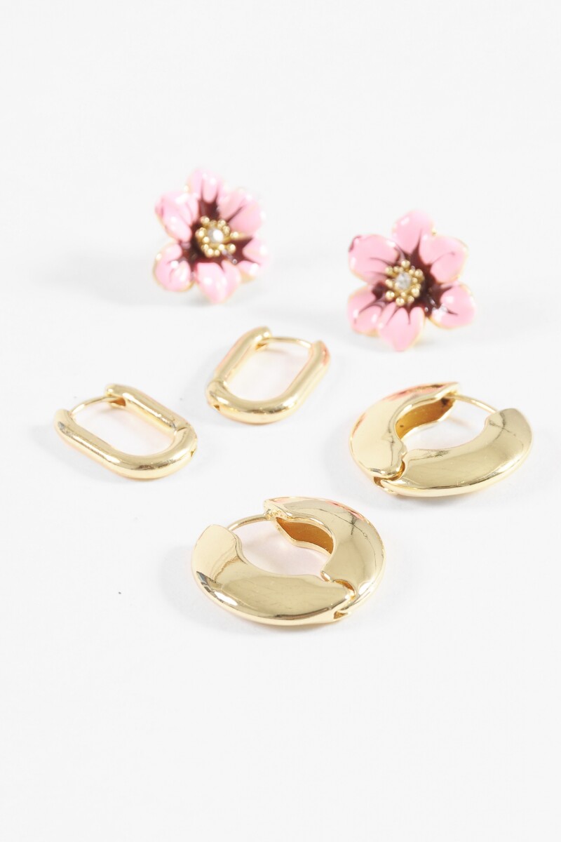 Set caravana flor y aros dorado