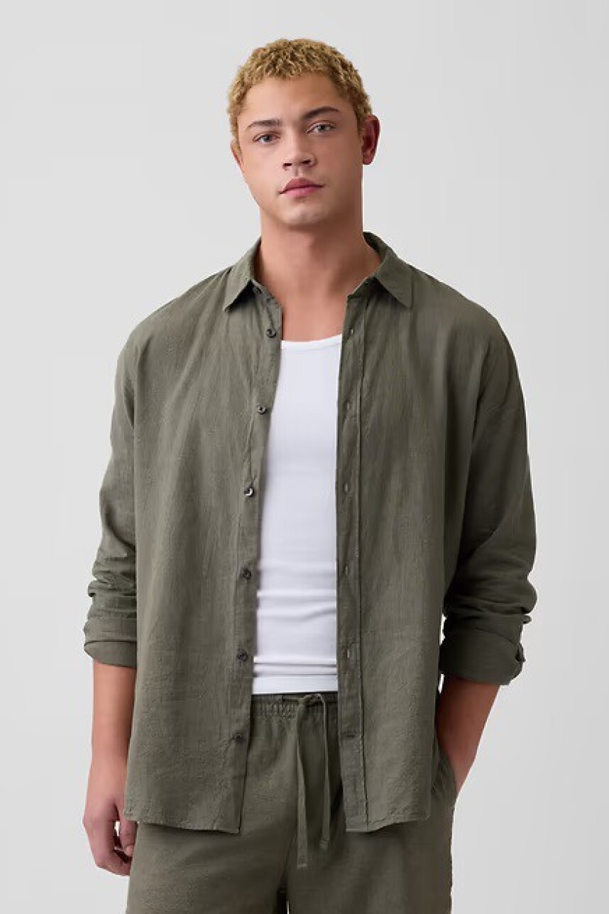 Camisa De Lino Hombre Mesculen Green