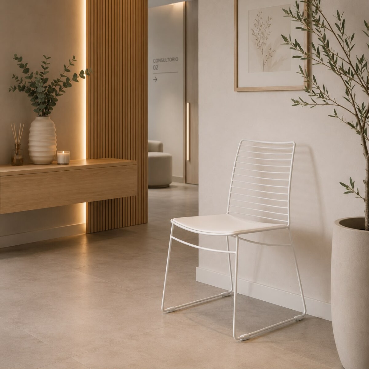 Silla Metálica de Diseño Moderna para Interior y Exterior- Blanca 