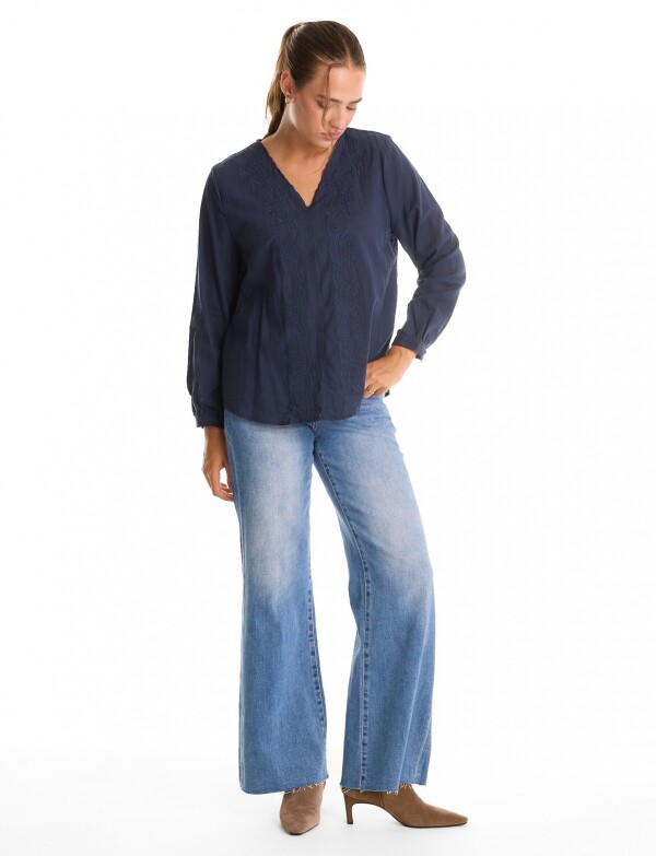 Blusa Algodon Esc V AZUL