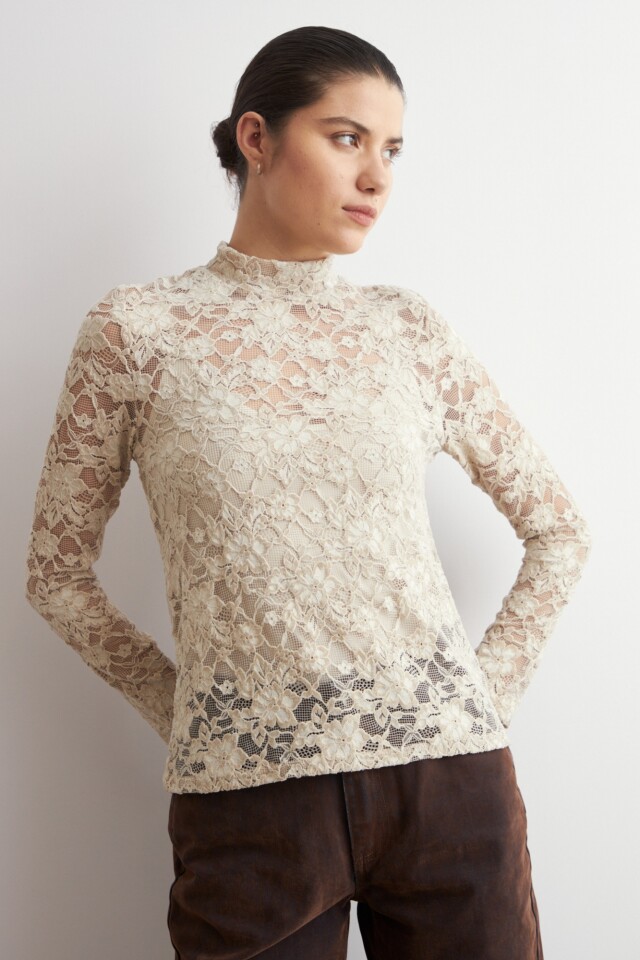Media polera de encaje beige