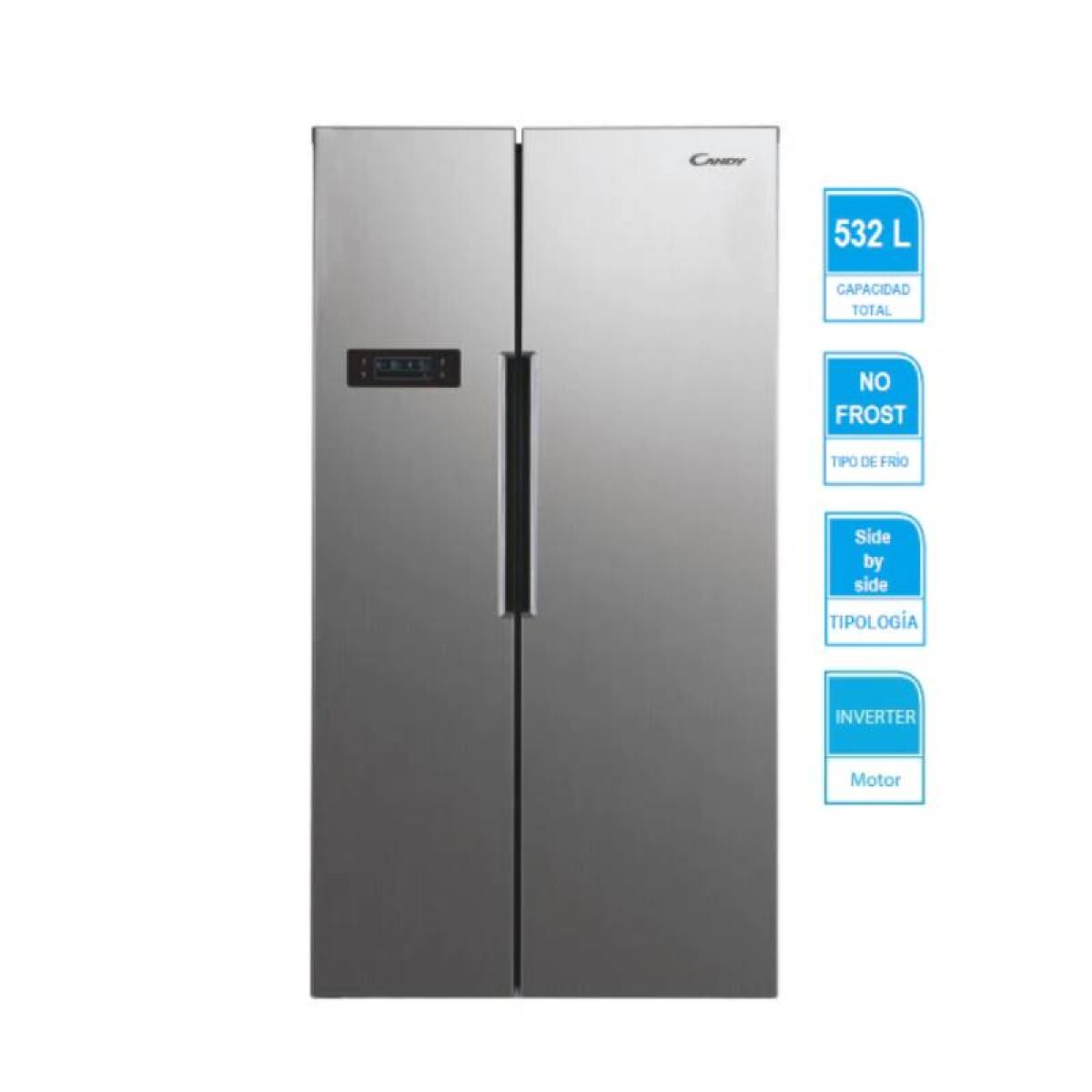 Heladera Side By Side Candy 532 L Frio Seco - Gris Inox 