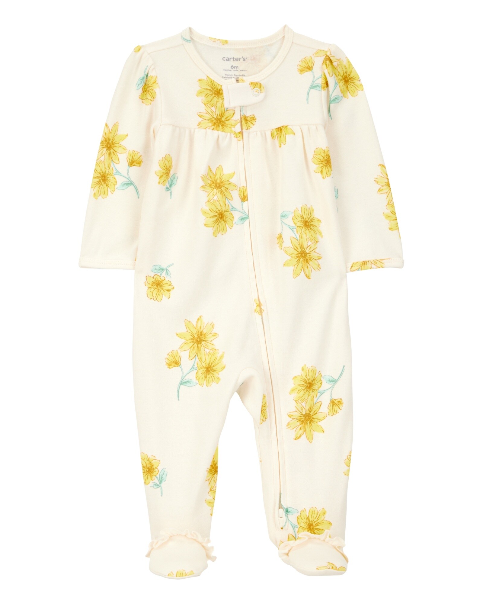 Pijama una pieza de algodón, con pie, diseño floral Sin color