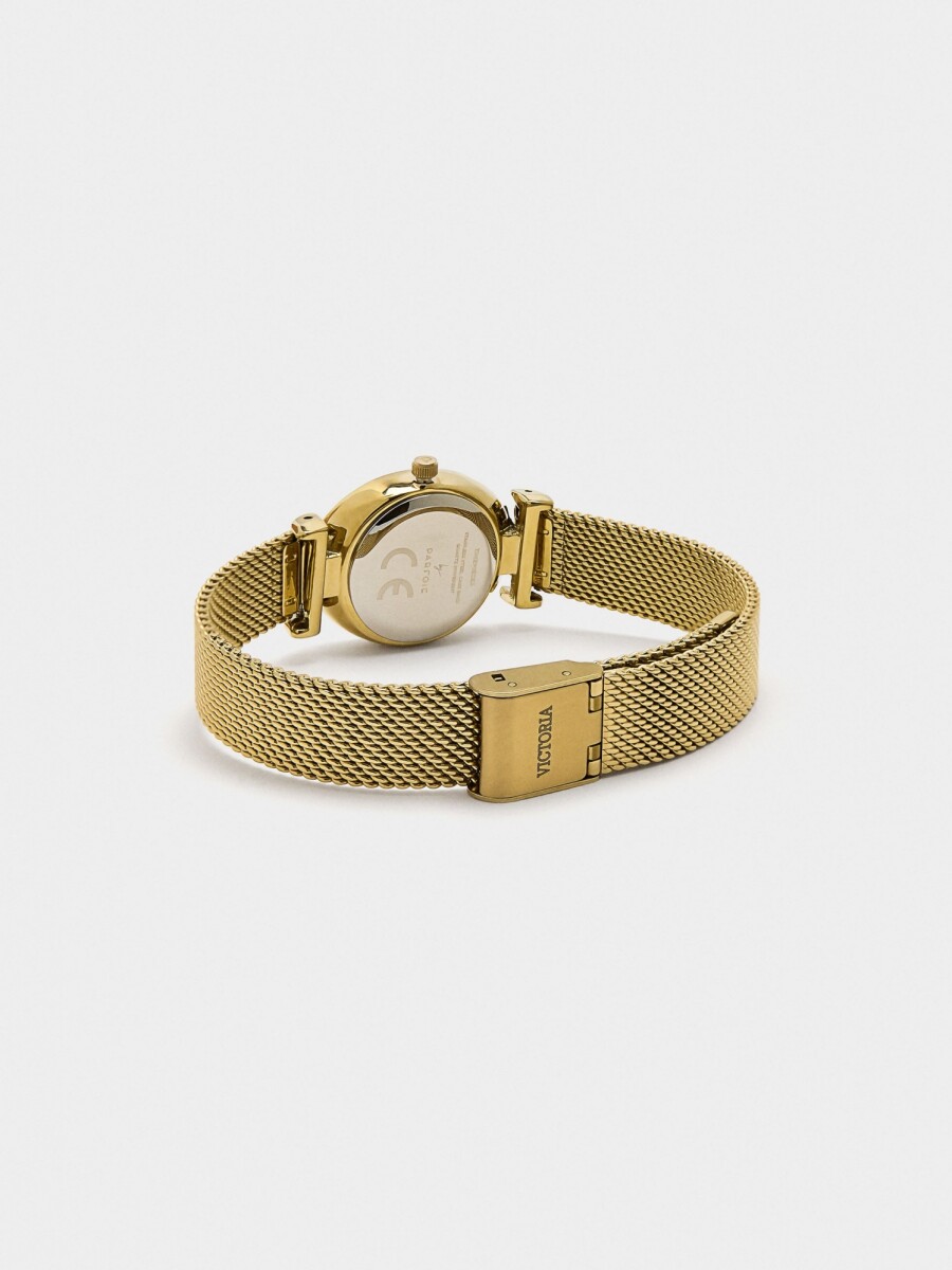 Reloj Ovalado De Punto Metálico De Acero Inoxidable dorado