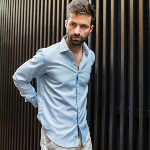 Camisa de lino Celeste con rayas