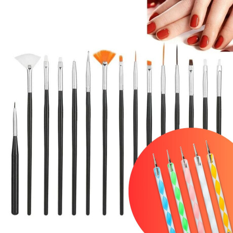 Kit Pinceles para Manicura 15 Pzas + 5 Punteros 001