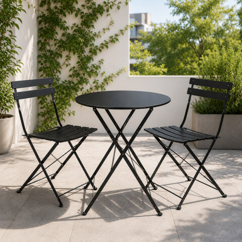 Set Juego Jardín Combohome Balcón Bistro Plegable 3 Piezas Negro 1