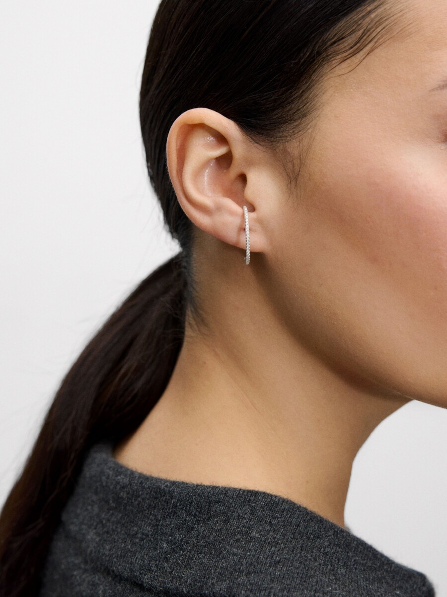 Pendientes Aro Con Circonias - Plata De Ley 925 plateado