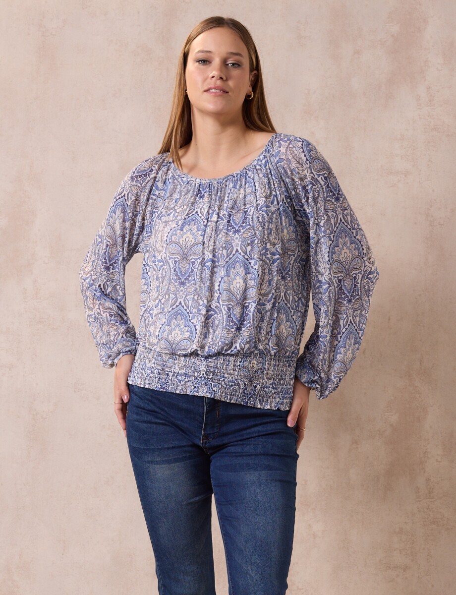 Blusa Frunce Print - Celeste/multi 