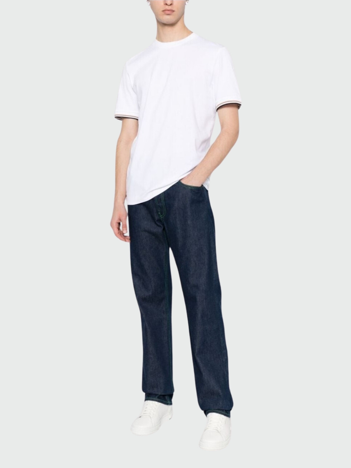 BOSS - Remera de algodón con rayas características en los puños, THOMPSON Blanco