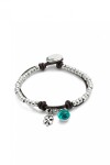 PULSERA DE BOLAS EN ALEACIÓN DE METALES BAÑADAS EN PLATA DE LEY CON CUERO Y CRISTAL DE MURANO VERDE Pulsera
