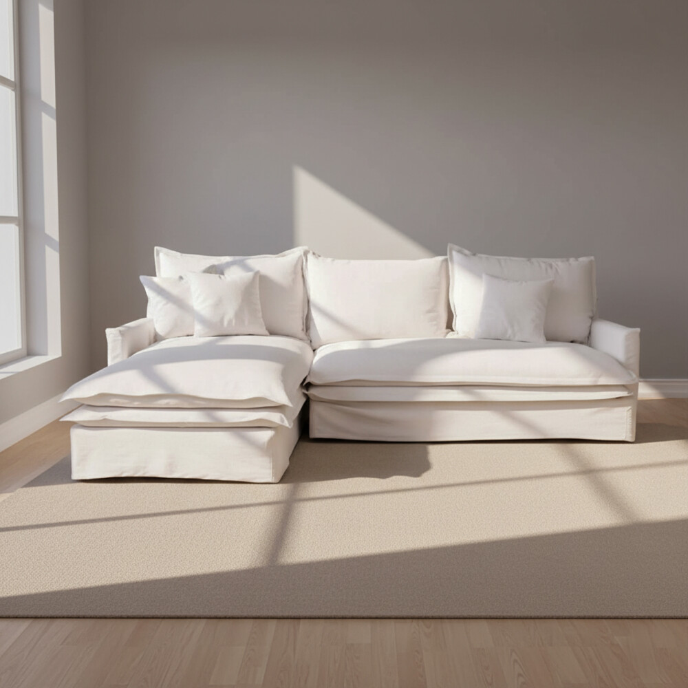 SOFA C/CHAISE 4 CUERPOS TELA BLANCO ALASKA IZQUIERDO