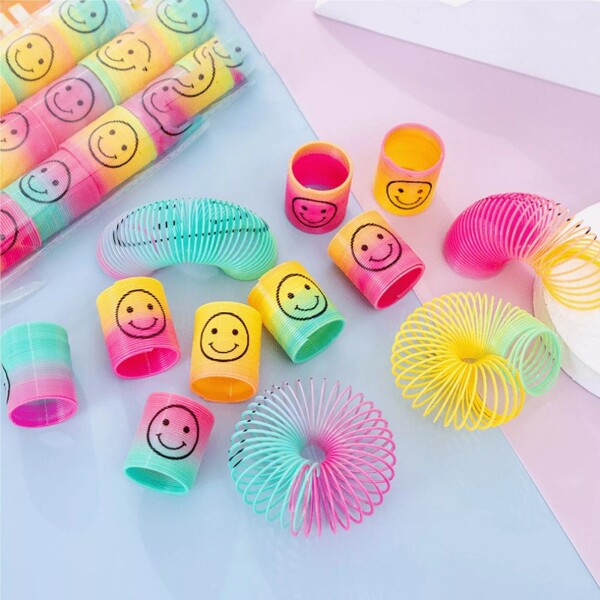Set x12 Resorte Espiral Mágico Arcoiris Colores Cara Slinky Variante Diseño Multicolor
