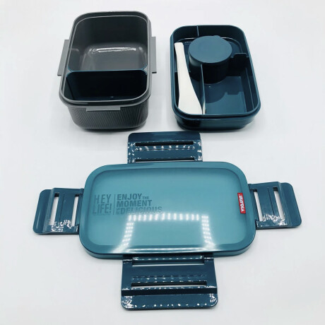 Vianda doble piso con cubiertos, division y tapa Azul