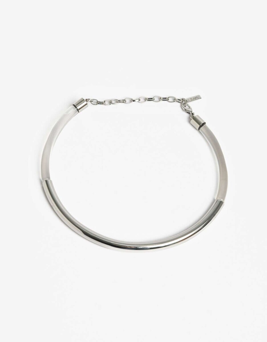 Collar Corto Metal Y Acrilico - Plateado Rodio 