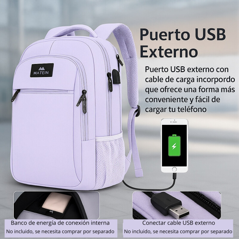 Mochila Urbana Viaje Antirrobo Notebook Matein 1007 28l Violeta