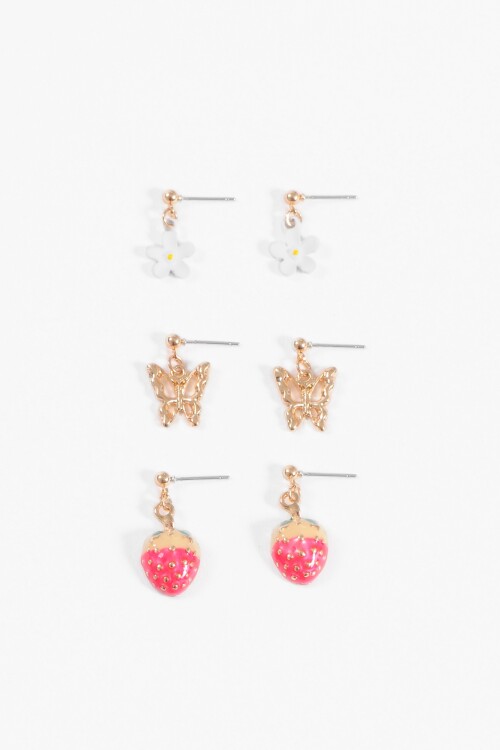Set caravanas dije frutilla dorado