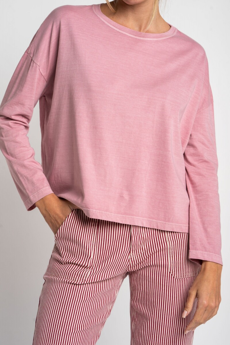 Remera Manga Larga Lavada Rosa