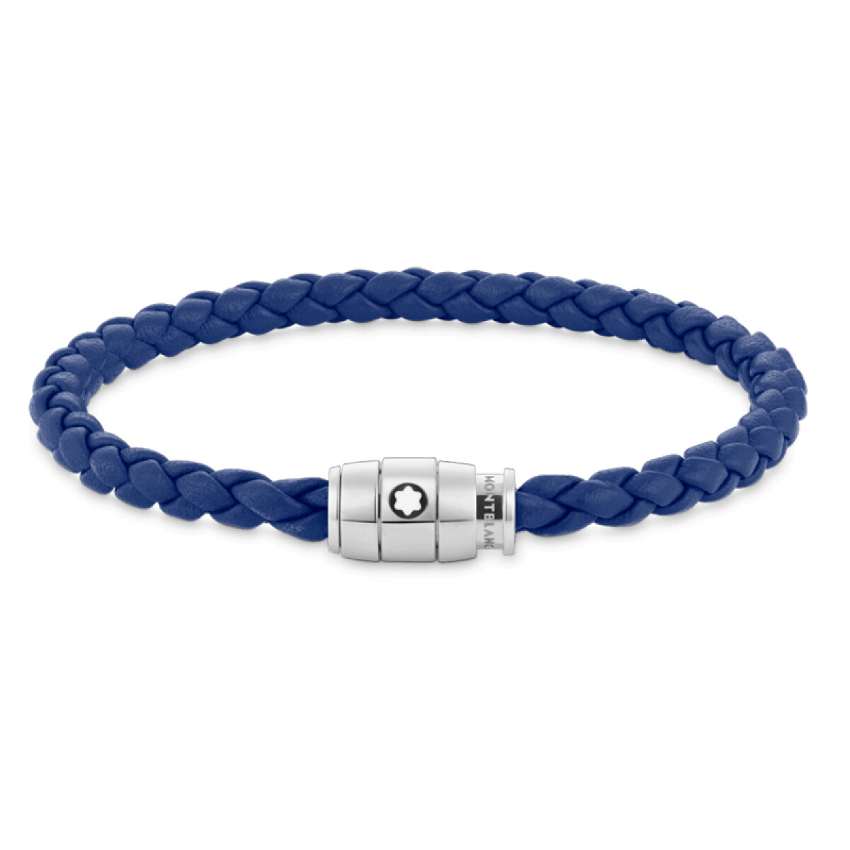 Pulsera de cuero azul con cierre de 3 anillos de acero 