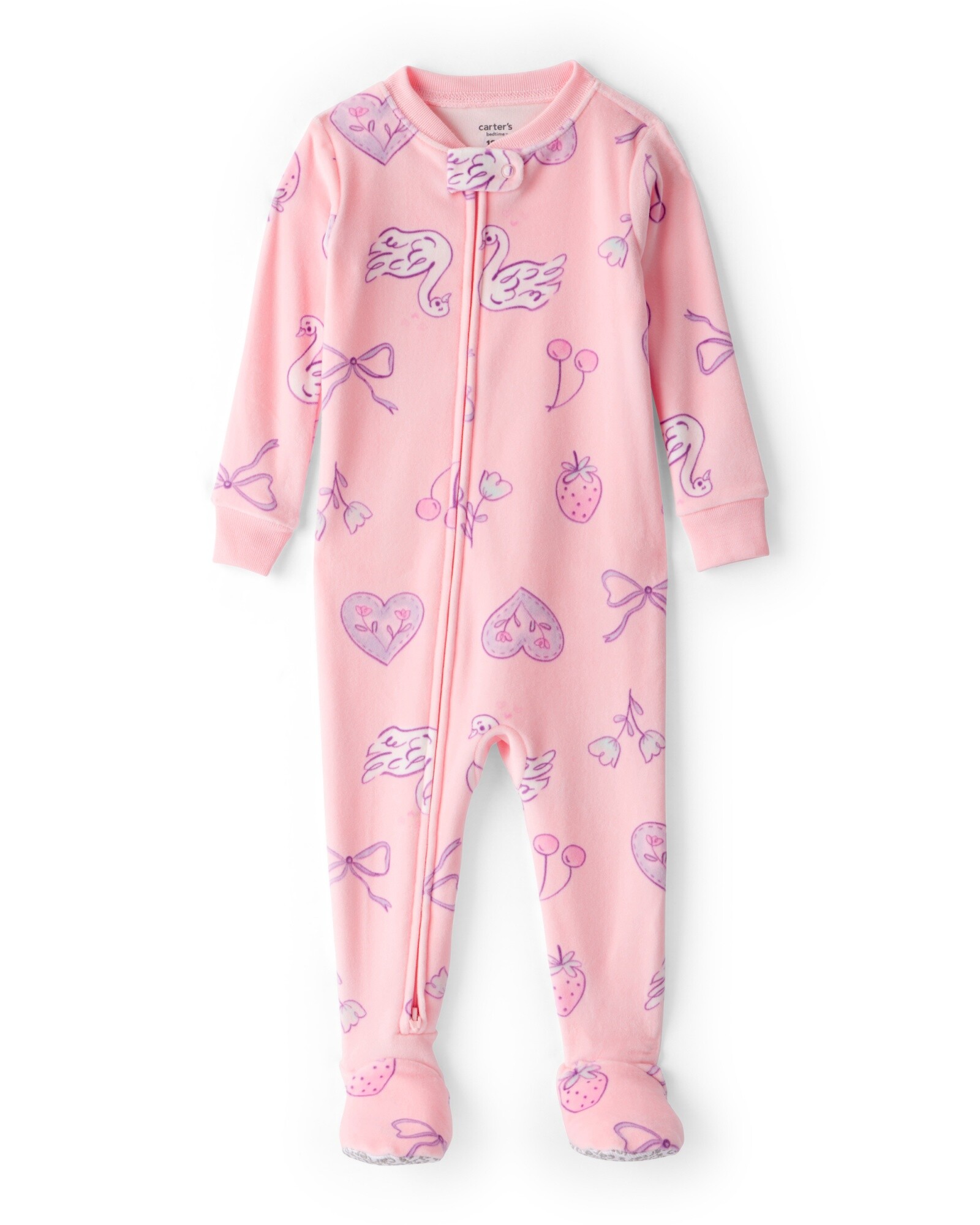 Pijama una pieza de DreamPlush, con pie, rosado, diseño cisnes Sin color