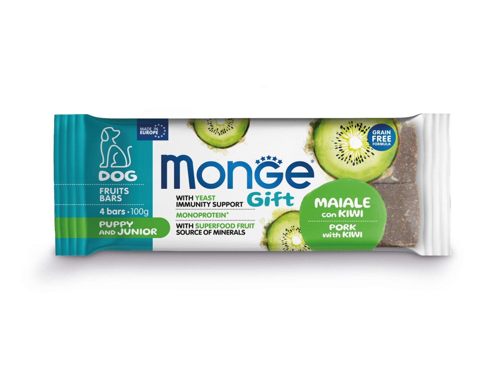 Monge Gift Fruit Bars Puppy Pork & Kiwi 100 gr - Monge Gift Fruit Bars Puppy Pork & Kiwi 100 Gr 