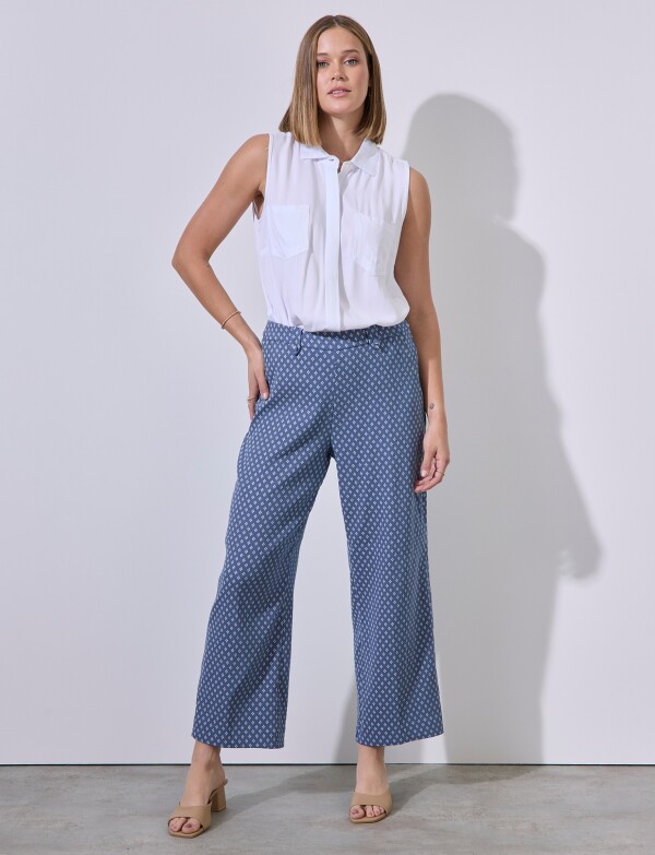 Pantalon Flores AZUL/BLANCO