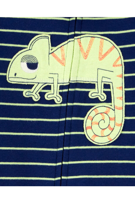 Pijama una pieza de algodón, con pie, estampa iguana Sin color