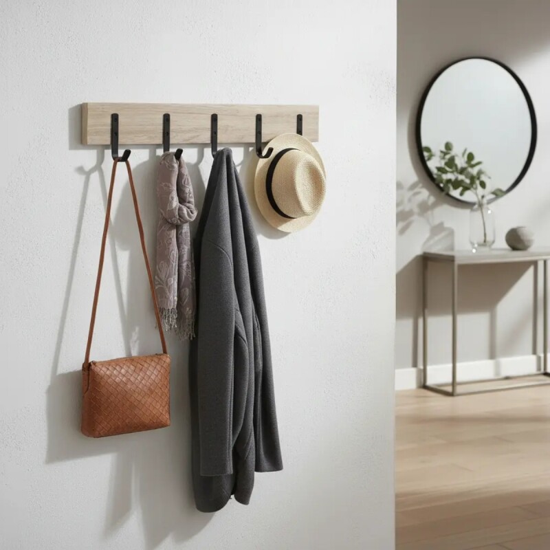 Perchero simple con 5 ganchos MADERA/NEGRO