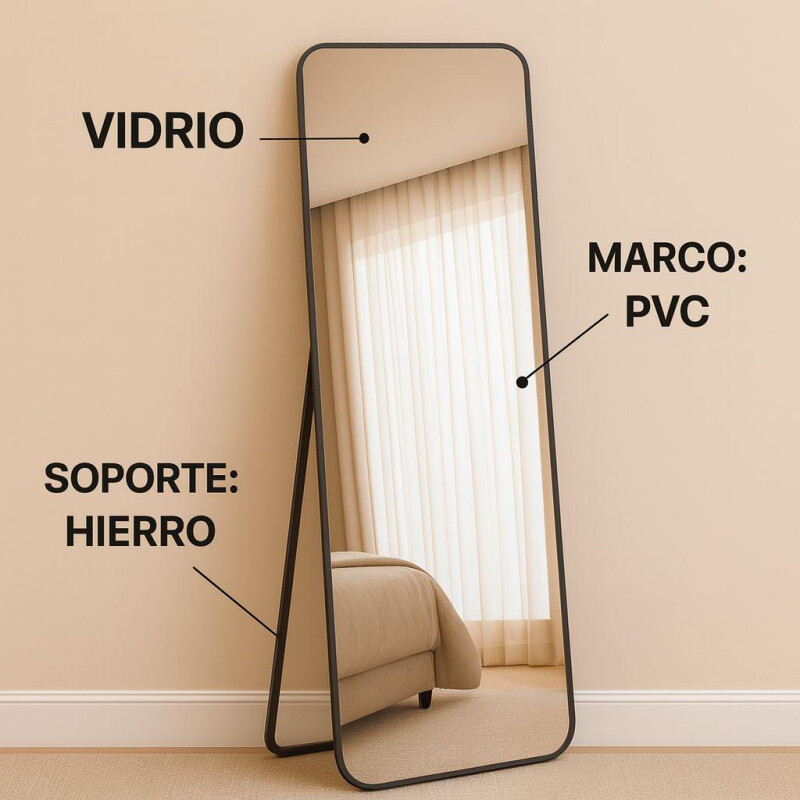 Espejo Rectangular de Pie con Marco de PVC Modelo Flor Negro