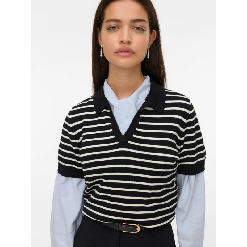 VMSILJE SS POLONECK PULLOVER Black stripes Birch