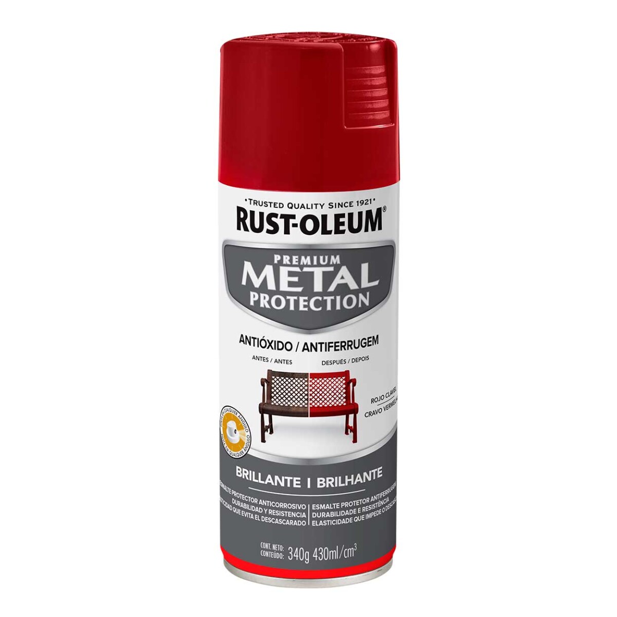 Esmalte Aerosol Metal Protection - Naranja Brillante 340Gr Rust Oleum - Rojo Clavel 340Gr Rust Oleum 