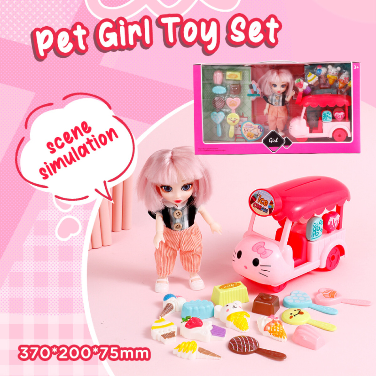 Set De Juego Muñeca + Autito + Accesorios - Postres 