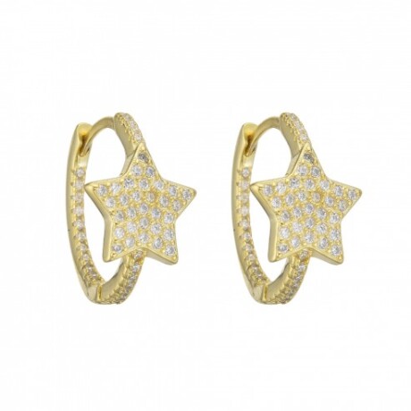 Par de aros de plata 925 con baño de oro amarillo y circonias, ESTRELLA. Par de aros de plata 925 con baño de oro amarillo y circonias, ESTRELLA.