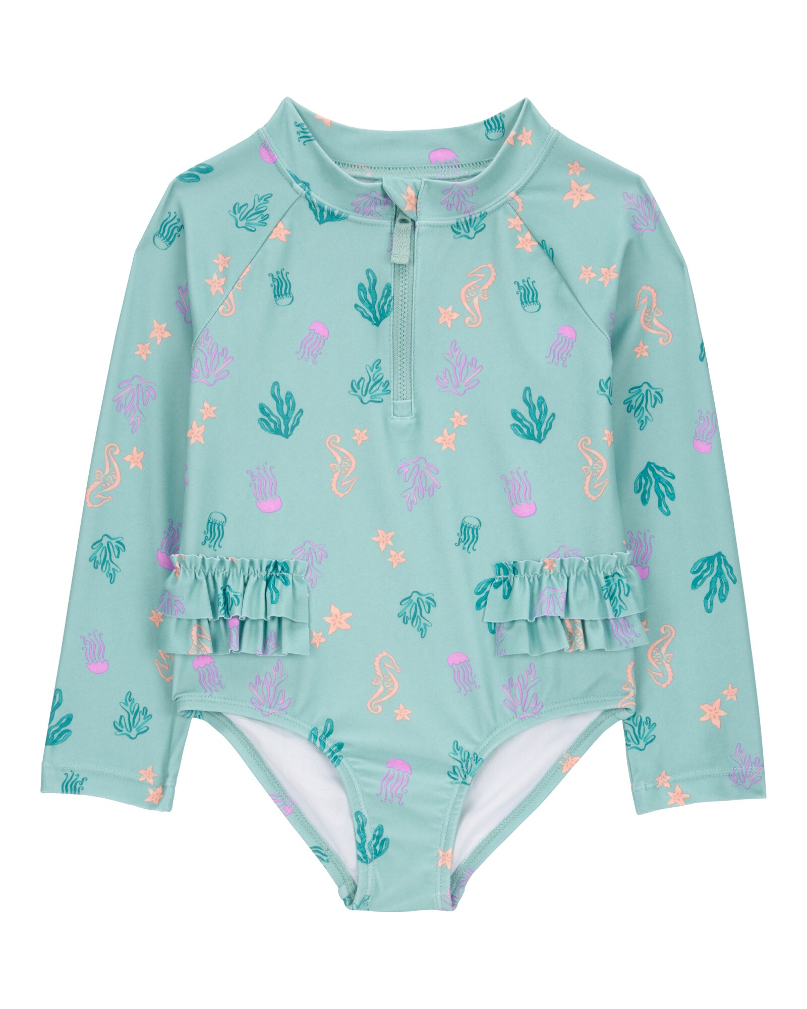 Malla de baño una pieza, manga larga, con protección UPF 50+, diseño corales Sin color