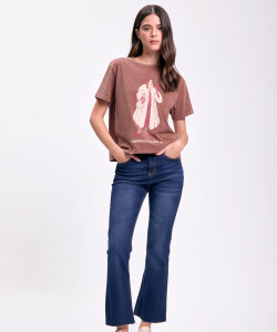 Pantalón jean cropped flare Azul Oscuro