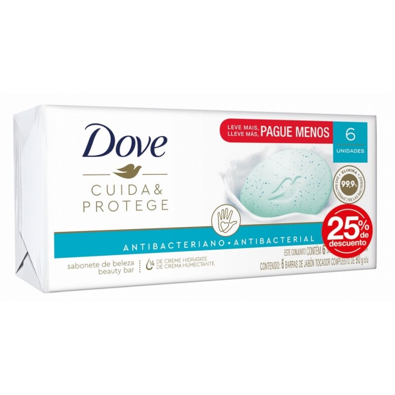 Jabón en Barra Dove Antibacterial Cuida & Protege Pack Ahorro X6 90 GR