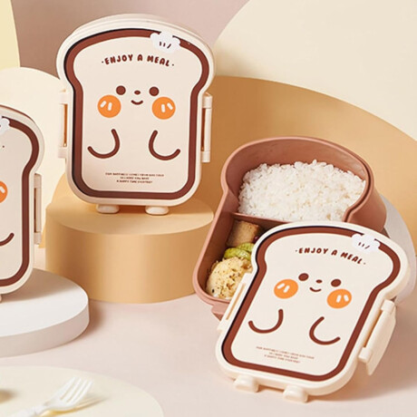 Vianda con división y cubiertos 18x14x8cm Tostada Marron