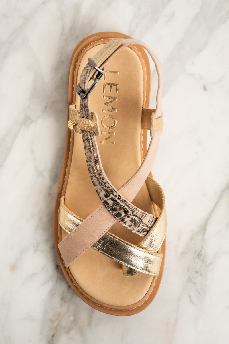 Sandalia Cuero Combinada Rosa