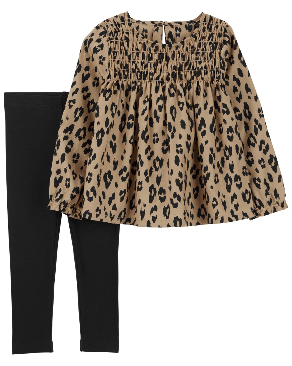 Set dos piezas de algodón, calza y blusa, diseño leopardo 