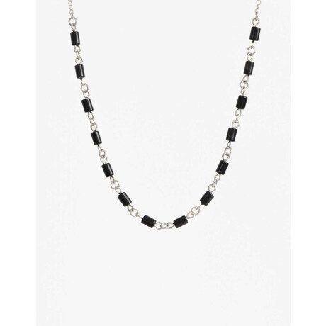 Collar Corto Metal Y Nácar Plateado Rodio