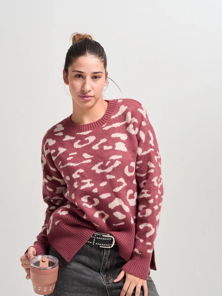 BUZO SLOWLY 2511 ANIMAL PRINT BORDO