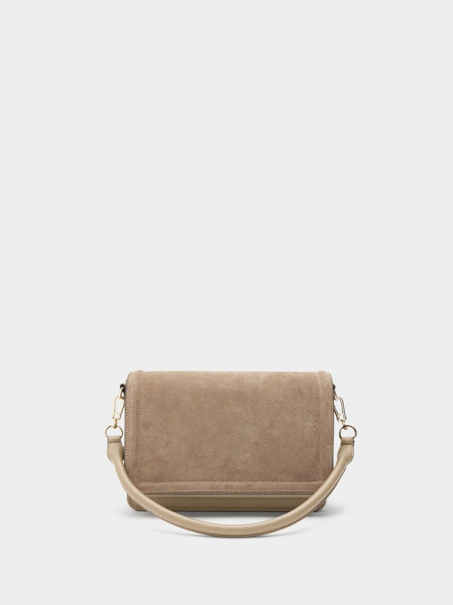 Bolso Bandolera Con Solapa Y Detalles De Piel taupe