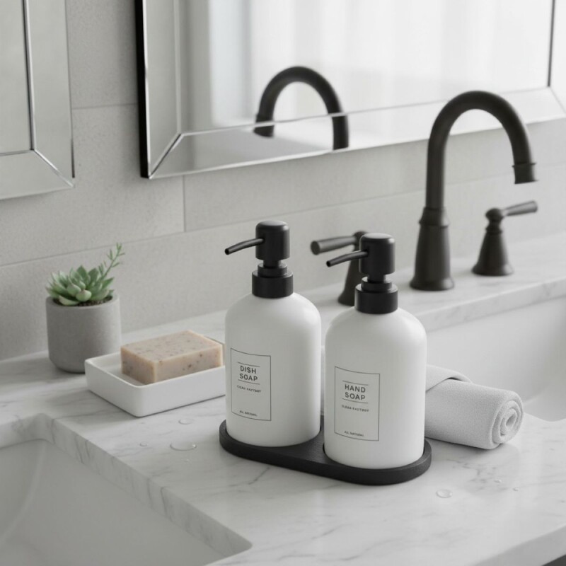 SET DISPENSADOR CERAMICA BLANCO P/JABON 3PZAS Unica