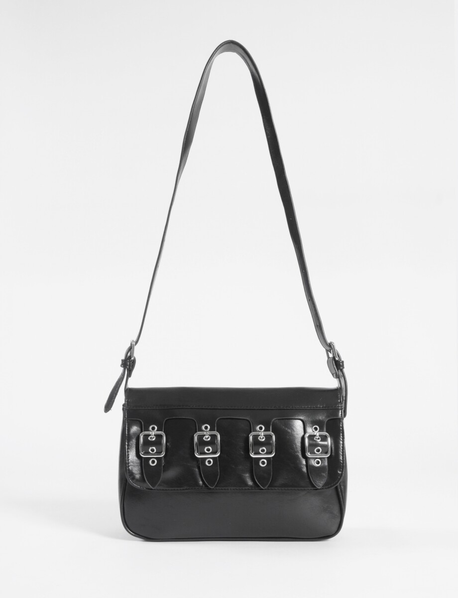 Bandolera con tapa y hebillas - negro 