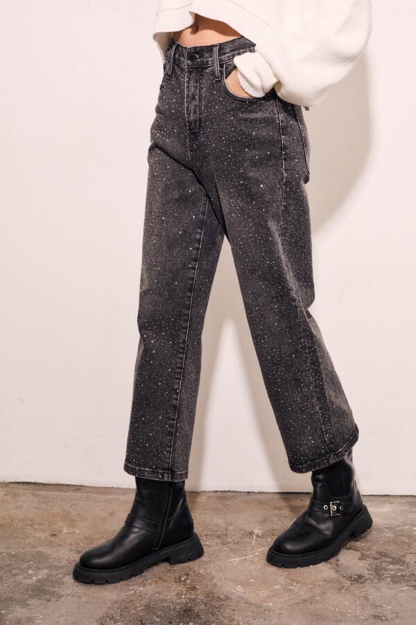Jean Recto Apliques Negro