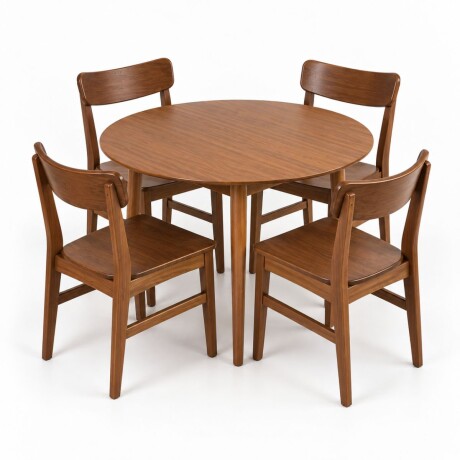 Juego de Comedor Olmo - Mesa redonda 115 + 4 sillas laminadas Honey